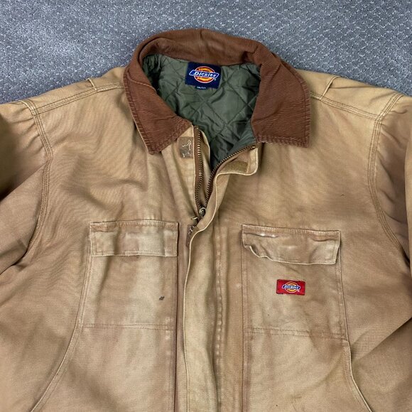 Vintage 90s Dickies Jacket Mens 2XL Tan Detroit Style Workwear Chore Distressed - Picture 2 of 14